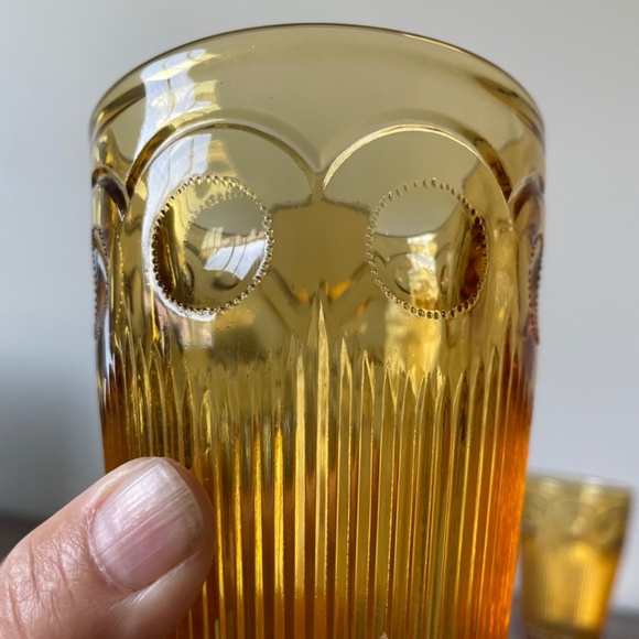 SOLD -3 Vintage Light Amber Imperial Glass Footed Iced Tea Water Glasses Goblets - Picture 6 of 11